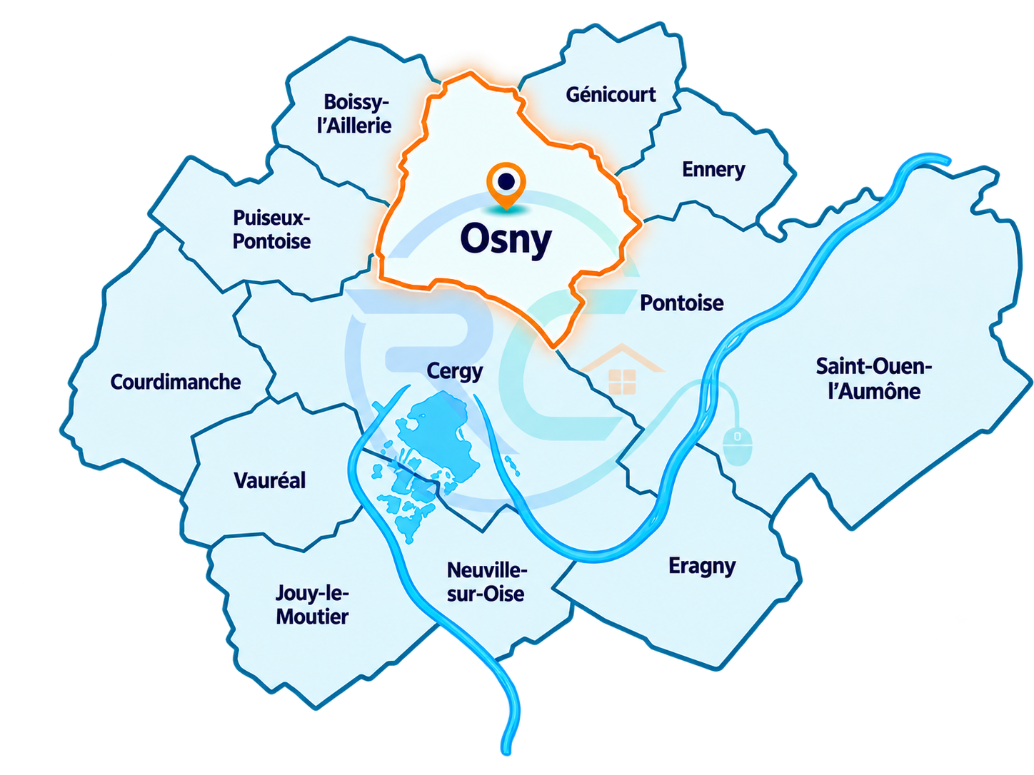Zone d'intervention de RichCore Solutions autour d'Osny